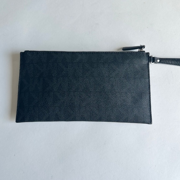 Michael Kors Black Grey Signature Logo Crossgrain Leather Wristlet - Picture 6 of 8